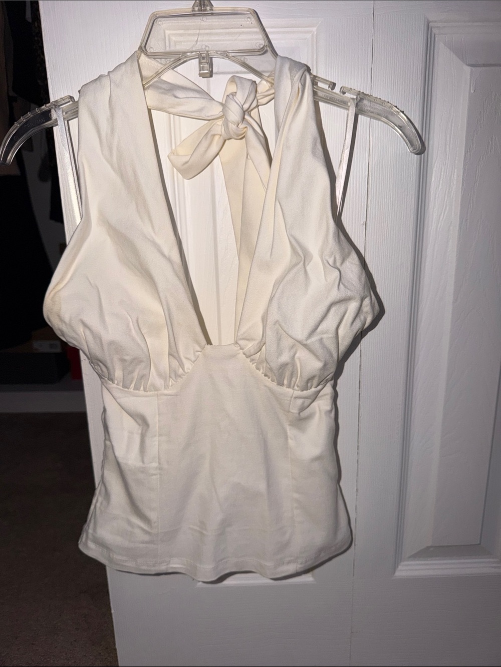 Princess Polly Cream Halter Tie Tank Top